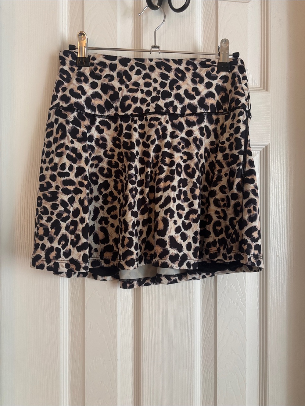 Leopard Print Flared Women's Skort - Beige & Black